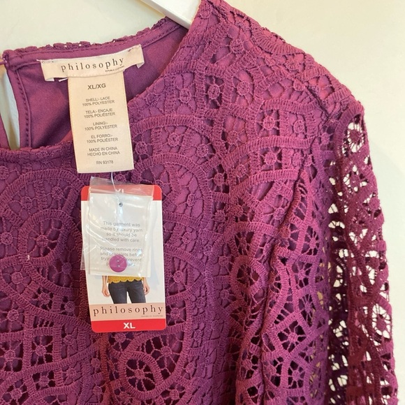 Philosophy Republic Plum Lace Overlay Short Sleeve Top Women’s Size XL - Picture 2 of 5